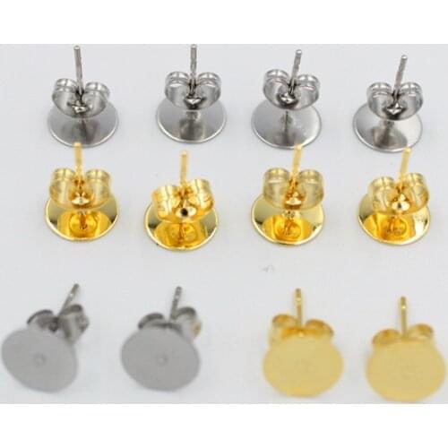 100pcs/lot 50pcs/lot Gold Stainless Steel Blank Post Earring Studs Base Pins With Earring Plug Findings Ear Back For DIY Jewelry
