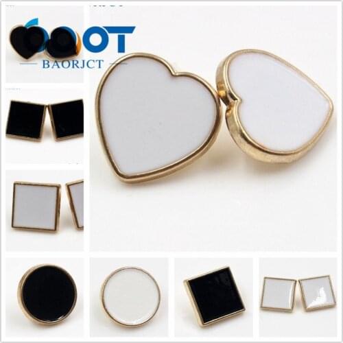 177308,Simple geometric black and white metal buttons 10pcs/lots Coats - Jackets - Uniforms - Shirts Buttons DIY handmade sewing