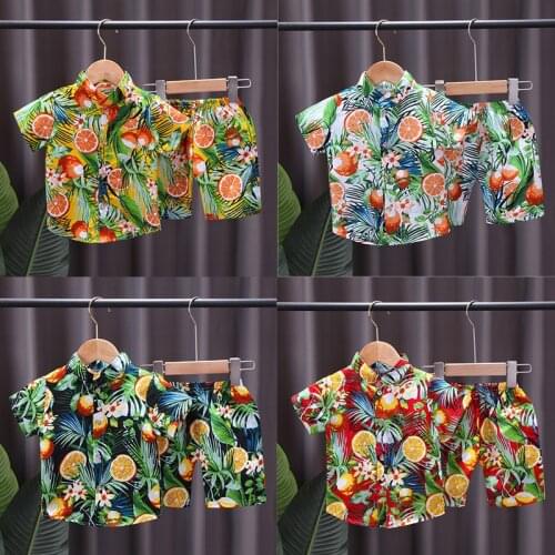 2021 New Summer Fashion Beach Baby Boys Clothing Childrens Wear Flower Print T-Shirt+Shorts 2pc/Sets Kids Casual Infant Outfits