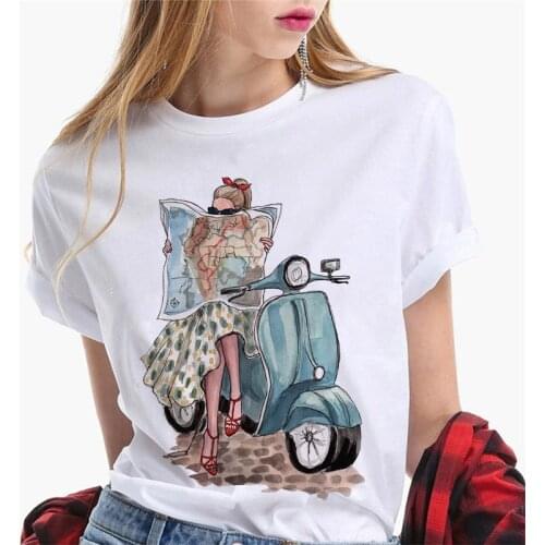 2021 New Summer Fashion Woman T-shirt Print White Plus Size T-shirt Ladies Short-sleeved T-shirt Top Girl