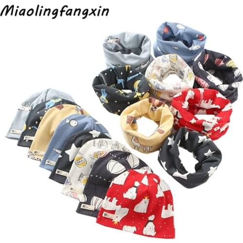 2020 New Autumn Winter Baby Hat Set Boys Girls Ring Scarf Kids Warm Cotton Neckerchief Children Beanies Hat Scarf Two Piece Set
