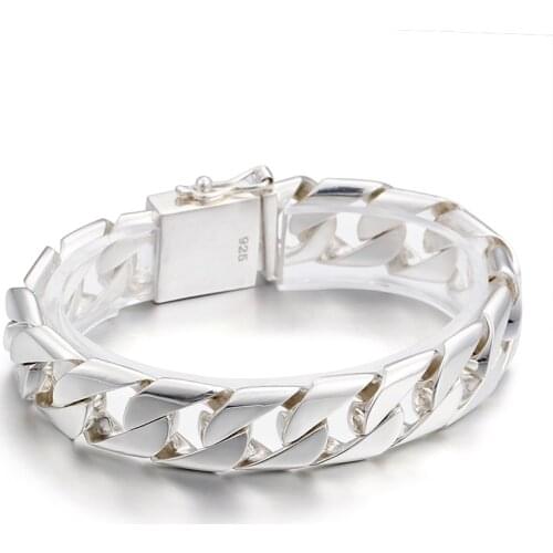 Free by DHL Brand New jewelry Pure bracelet curb chain bangle for women men jewelry 15mm 7.87'' 79g weight