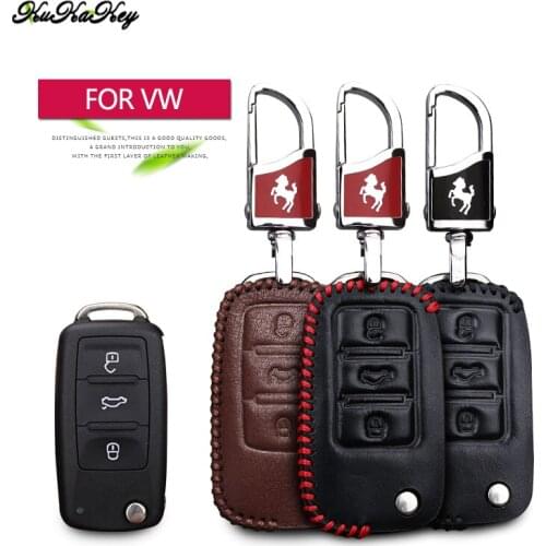 Genuine Leather Car Key Case Cover For VW Polo Touran Golf 3 4 5 6 Scirocco UP Passat T5 Caddy Jetta Key Chain Ring Accessories