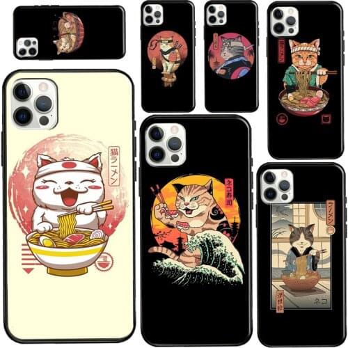 Neko Ramen Japan Cat Anime For iPhone 12 Pro Max mini Case For iPhone XR XS X SE 2020 7 8 Plus 11 Pro Max Cover