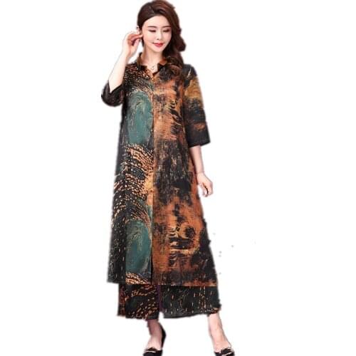 European fashion Women Oversize clothes summer Lady clothes set 6XL Two piece set printing Tops + Wide leg pants free shipping