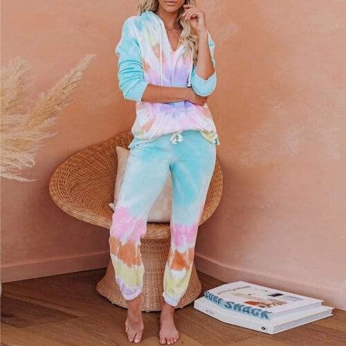 Europe and America Gradient Color Pajamas Womens 2020 New Style Long Sleeve Trousers Hooded Knit Home WOMENS Suit