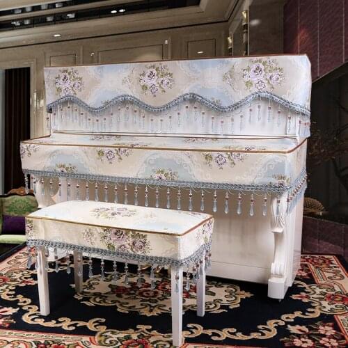 European Jacquard Piano Cover 3-piece Set Home Luxury Retro Piano Cover Cloth Stool Covers Dust-proof Decor Cloth Tassel Pendant