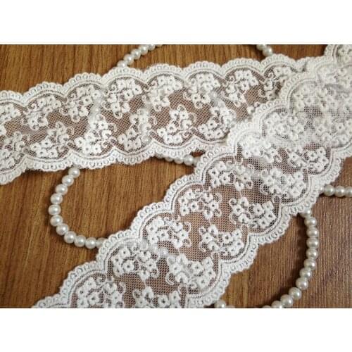 Cotton Fabric Lace Tirm- Ivory White Floral Lace Cotton Lace Bags and Purse Supplies 2 yards