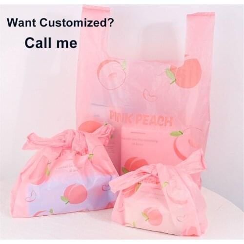 Shopping Bag 50pcs Peach Plastic Gift Bags Plastic Shopping Bags With Handle Christmas Wedding Party Favor Bag Can Be Customized