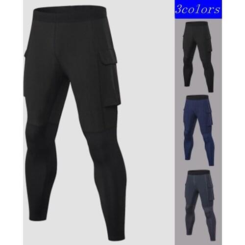 Quality Traning Tights Pants Men Elastic Waist Pocket Compression Leggings Fitness Pants Man Gym Running Pants Skinny Leggins