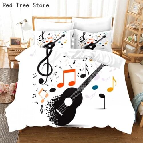 New 3D Guitar Music Note Pattern Bedding Sets Duvet Cover Bed Linen Bedclothes Twin/Queen/King Size Bed Room For Kids Bedding