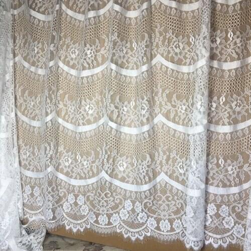 Width 1.5m long 3m high quality export single side wave eyelash lace fabric DIY clothing wedding dress material