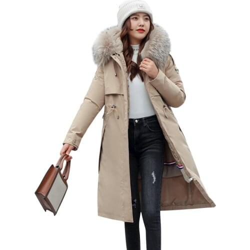 Womens Warm Winter Jacket Long Snow Wear Parkas Fur Lining Padded Clothing Slim Thicken Coats Large Fur Collar Female Jackets