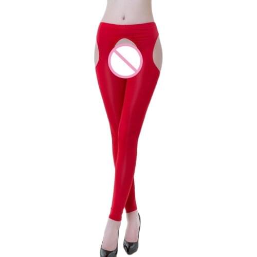 Candy Color All Sides Hollow Out Transparent Crotchless Leggings Oil Glossy Open Butt Exotic Sexy Hot Pants Fitness Legging Pant