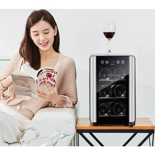 Mini Thermostat Black Wine Cabinet Red Wine Beer Mini Bar Refrigerator Vinoteca Wine Cooler Hold 6 /12 Bottles 220V Air Cooling