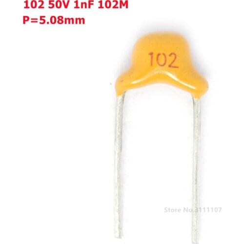 100pcs/lot Multilayer ceramic capacitor 102 50V 1nF 102M P=5.08mm