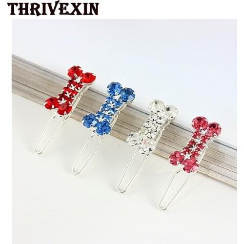 Fashion Rhinestone Dog Hair Clip Bone Pet Accessories Pet Supplies Long-haired Dogs Hair Bows Clips Hairpin for Small Dog Puppy