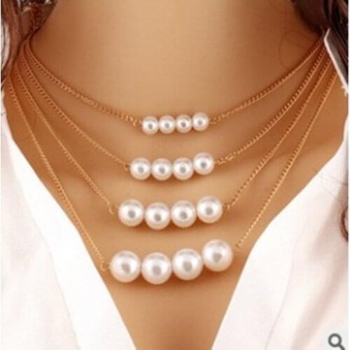 Trend explosion models sided pearl necklace multilayer metal size Foreign Trade upscale jewelry chain clavicle