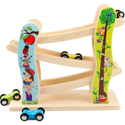 Cartoon Adventure race game Children Wooden Ladder Gliding Car Racing Track Educational Slide Toy Play together birthday Gifts