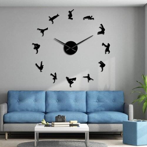 Break Dancing Modern Design Large DIY Wall Clock Hip Hop Home Décor Wall Watch Acrylic Mirror Stickers Breaking Dancer Gift