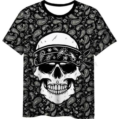 New Fashion Bandana 3D Print Skull Paisley Mens Womens T-shirt Casual Style Design Short Sleeves Summer Handsome Tee V16