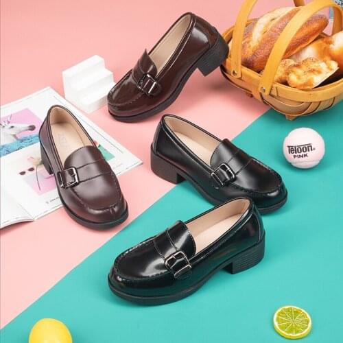 2021 New Japanese Style College Student Shoes Women/Girls Lolita Shoes JK Shoes w/Buckle Black/Brown Soft PU Leather Size 35-40
