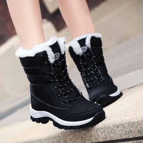 New Leather Winter Women Boots Waterproof Warm Fur Snow Boots Female Outdoor Winter Work Casual Shoes Rubber Ankle Boots