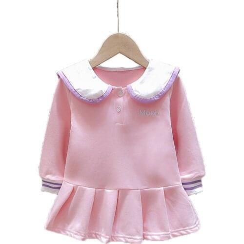 New Design Peter Pan Collar Girl Dress Cotton Rainbow Kids Clothing Cute Infant Toddlers Fashion Children Clothes 2 Colors