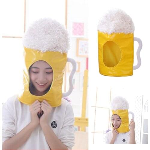 Creative Japanese Funny Rice Cup Yellow Beer Plush Hat Toy Cartoon Full Headgear Cap Cosplay Costume Party Photo Props