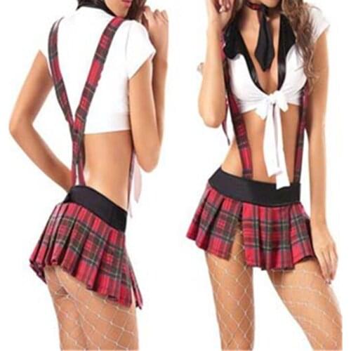 School Girl Sexy Lingerie Hot Women Costume Sex Cosplay Underwear Erotic Outfit Straptti Mini Red Skirts