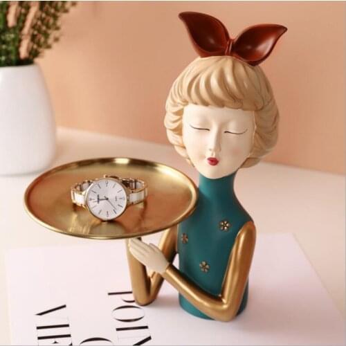 Nordic Cute Resin Modern Girl Storage Tray Ornaments Home Livingroom Desktop Furnishing Crafts Coffee Table Sculpture Decoration
