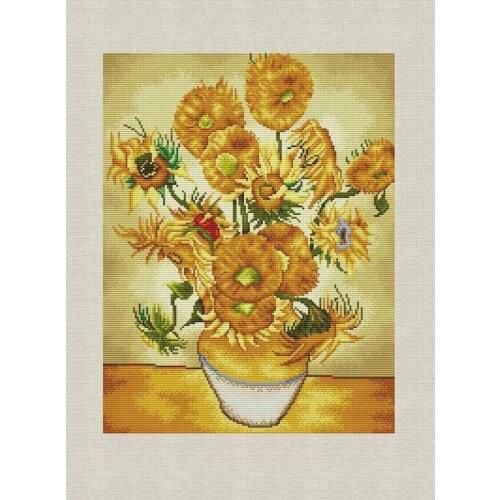 Modern Embroidery Van Goghs Sunflowers Cross Stitch Patterns Funny Sayings with 100% Cotton Floss &Free Shipping for Home Decor
