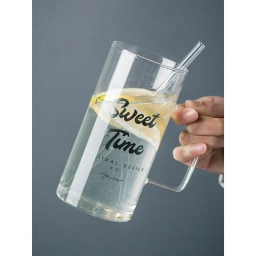 Large-capacity Letter Glass Cup With Handle Lid Transparent Glass Coffee Cup Milk Heat Resistant Drinkware