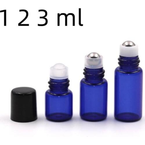 1 2 3ML Micro Mini Cobalt Blue Glass Roll-on Glass Bottles with Metal Roller Balls Refillable Slim Sample Vial SN3342