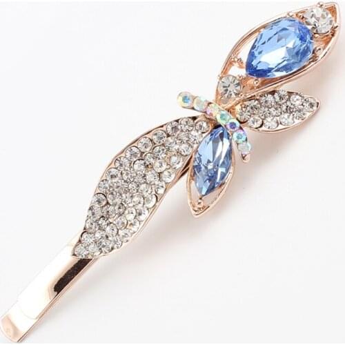 Hair jewelry women rhinestones blue pink purple hair ornaments K9 crystal hair clip hot brand hair grips golden hairpin 1 piece