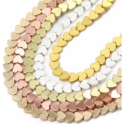 UPGFNK 6mm Natural Matte Rose Gold Silvers Peach heart Hematite Spacer Loose Stone Beads For Jewelry Making Diy bracele Necklace