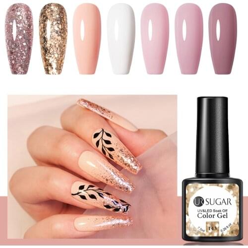 UR SUGAR Champagne Gold Glitter Gel Nail Polish Soak Off Gel Varnishes Salon For Nail Art Base Top Coat UV LED Nail Lamp Gel