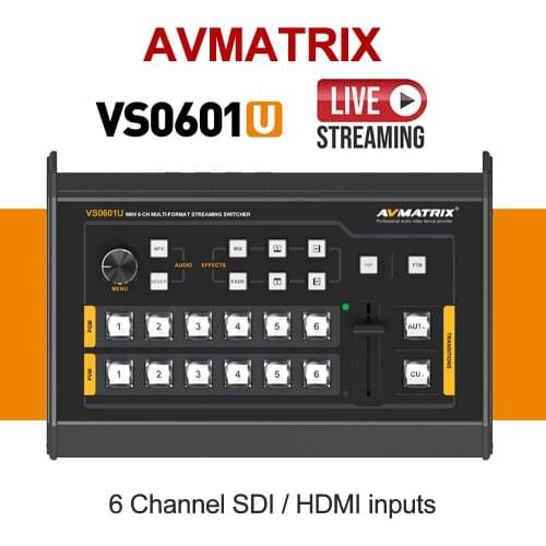 Avmatrix VS0601 Video Switcher 6 Channel SDI HDMI-compatible inputs Mini Video Switcher Multi-format Audio Mixer AFV Mode