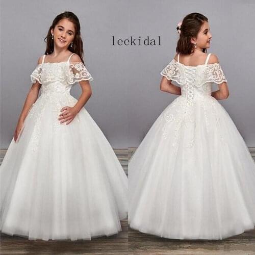 Vintage Off Shoulder Puffy Flower Girl Dresses White Ivory Pageant Dress Floor Length Girls Birthday Celebration Gown Custom