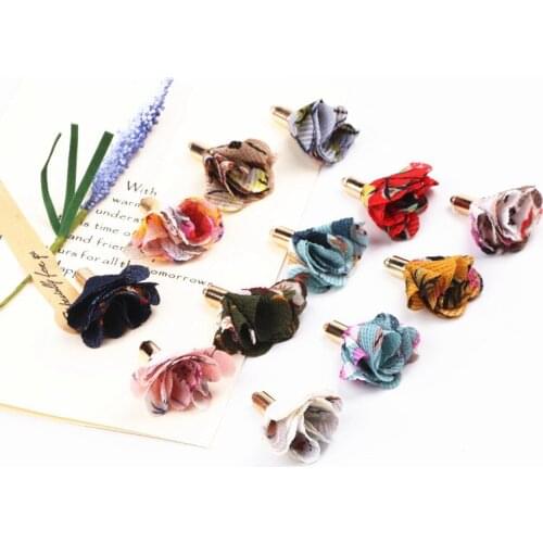 30mm Mix Color Fabric Flower Tassels Of Gold Copper Top Color Jewelry Accessories Earring Handmade For Jewelry Finding 100pcs