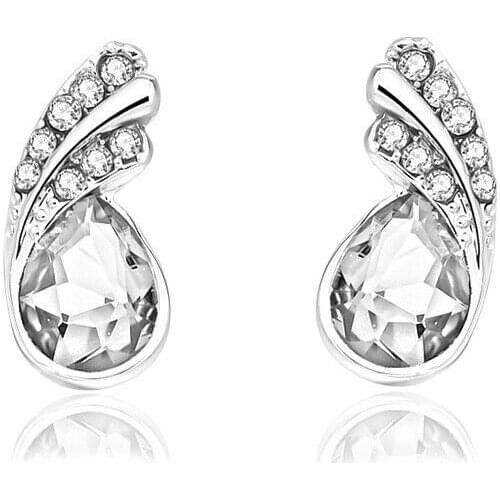 Womens 100% Fine 925 sterling silver transparent classic earrings Floating white bride Christmas gift E070