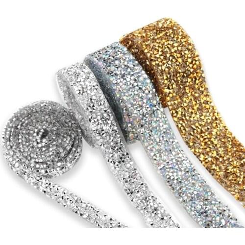 1Yard Hot Fix Rhinestone Lace Ribbon Trim For Wedding Dress Clothing decorative accessories Iron on Crystal Appliques