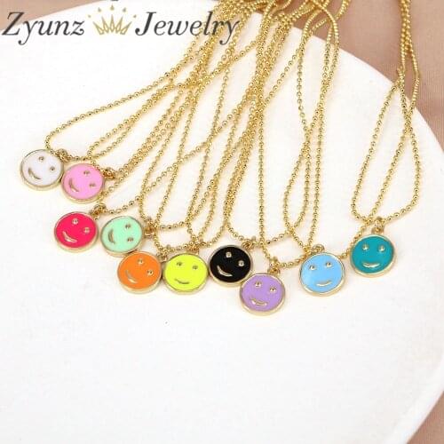 10PCS, Summer New Cute Smiley face Pendant Necklaces For Women Korean Jewelry Chain Necklace for Women