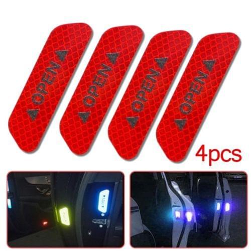 4 Pcs/set of OPEN Car Sticker General Safety Warning Sign High Reflective Tape Safety Strip Car Door Decoration Sticker