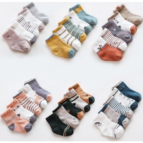 5 pairs kids cotton socks 2019 winter girls boys toddler cartoon sock newborn infant baby Children fox animal warm school socks