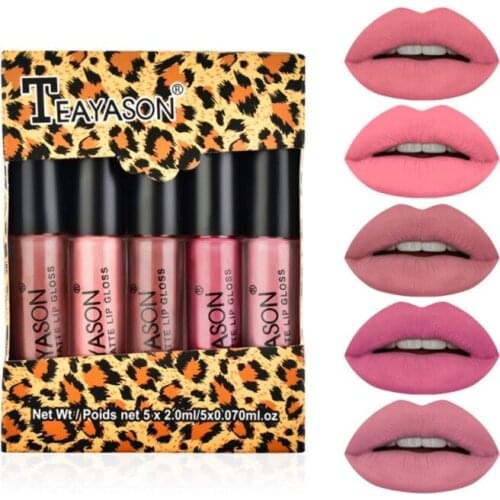 5PCS Lip Gloss Kit Matte Liquid Lipstick Set For Ladies Gifts Waterproof Makeup Products Wholesale