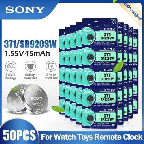 50PCS Original Sony 371 SR920SW AG6 920 LR920 LR69 171 370A 371A 1.55V Silver Oxide Battery For Watch Calculator Button Cell