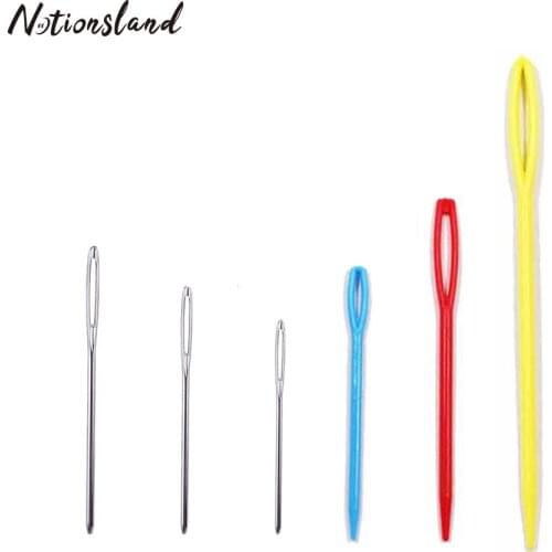 6pcs/set Large Eye Blunt Sewing Needles Plastic&Stainless Steel Yarn Knitting Needles Weave Knit Sewing Tools
