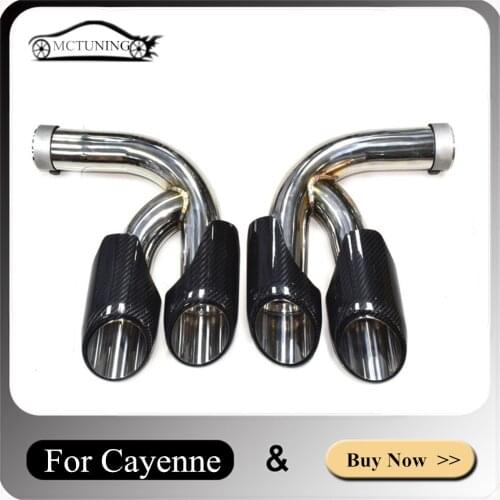 One Pair Car Accessories Glossy Exhaust Tip For Porsche Cayenne 2018-2020 Stainless Steel Carbon Fiber Rear Muffler Tip Nozzles