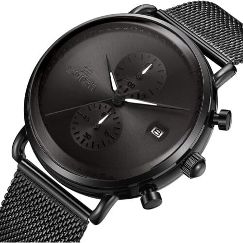 Horloges Mannen Black Steel Quartz Watches Men Functional Chronograph Date Wristwatch Mens Luxury Brand Business reloj hombre